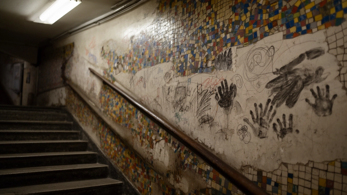 Tynk mozaikowy na klatce schodowej